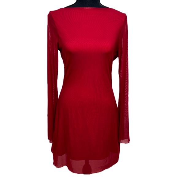 WHIMSIGOTH Women's Y2K  Red Mesh Lined Long Sleeve Backless Mini Dress Witchy M - Picture 1 of 9